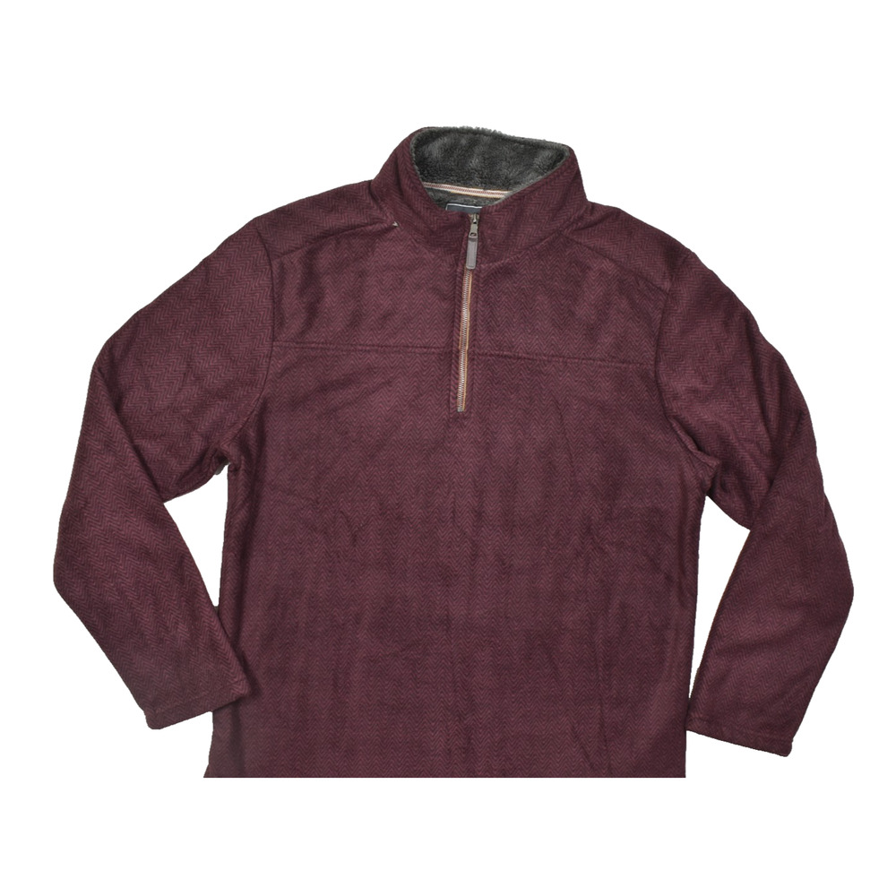 London Fog Collection Men 2XL Burgundy Herringbone 1/4 Zip Fleece Lined Pullover